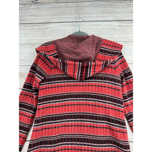 Field and Flower Striped Wool Open Front Cardigan Sweater Womens M Red Black - Picture 4 of 13
